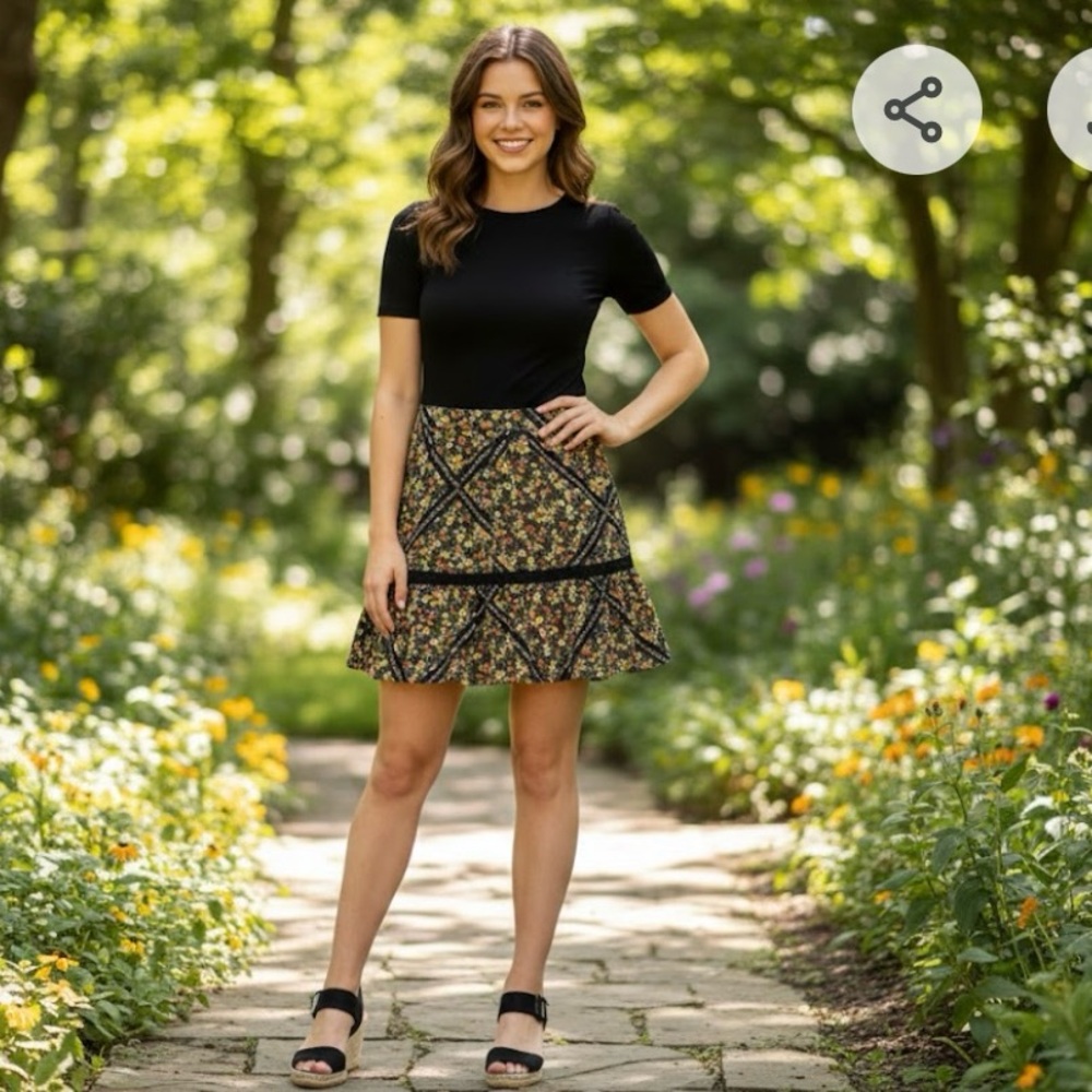 Lost + Wander Floral Skater Skirt - Black and Multicolor,Ortensia Mini Skirt - Picture 3 of 12